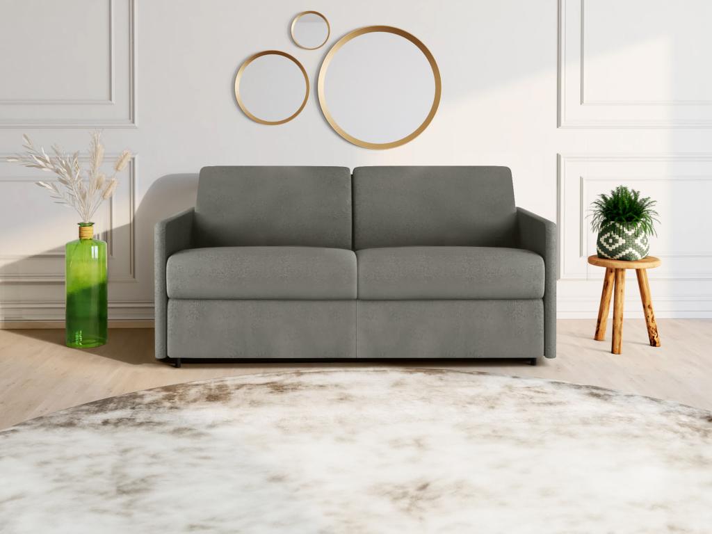 3-seater sofa bed with express conversion in light grey fabric - 140cm wide sleeping area - 18cm Doucezen mattress