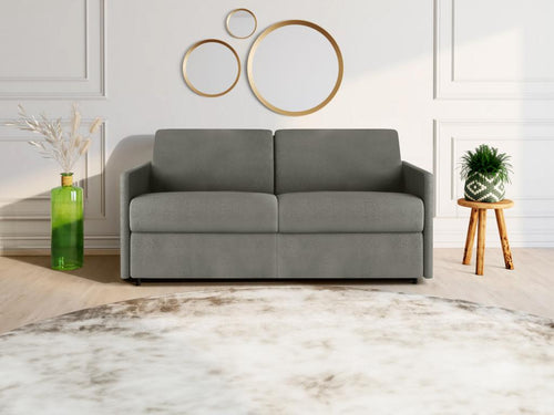 3-seater sofa bed with express conversion in light grey fabric - 140cm wide sleeping area - 18cm Doucezen mattress