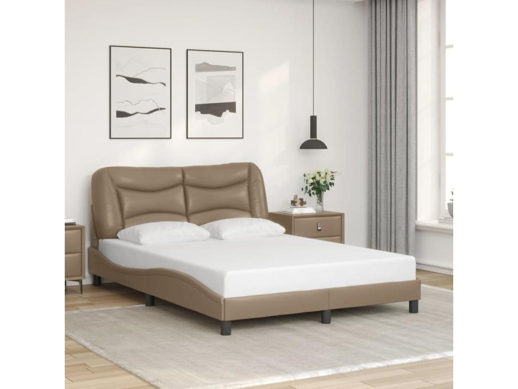 Bed frame with LED lighting, mattress not included, cappuccino color, 140x190 cm