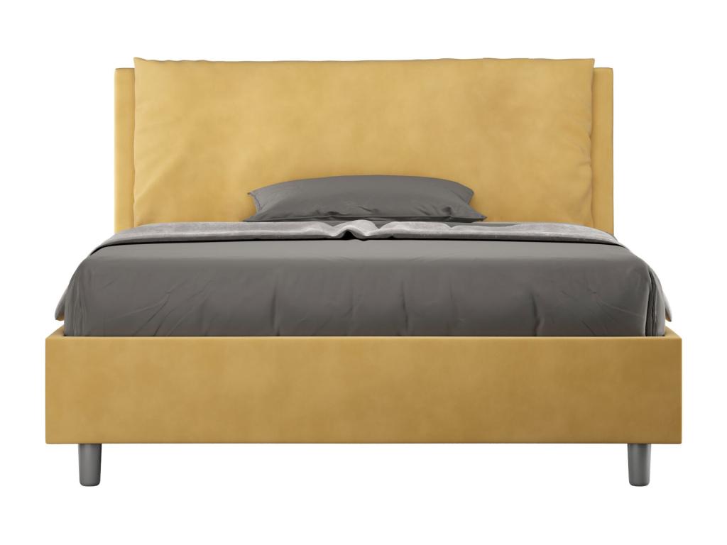 Homzora Large 140x190cm Padded Double Bed without Slatted Base, Ochre Microfiber