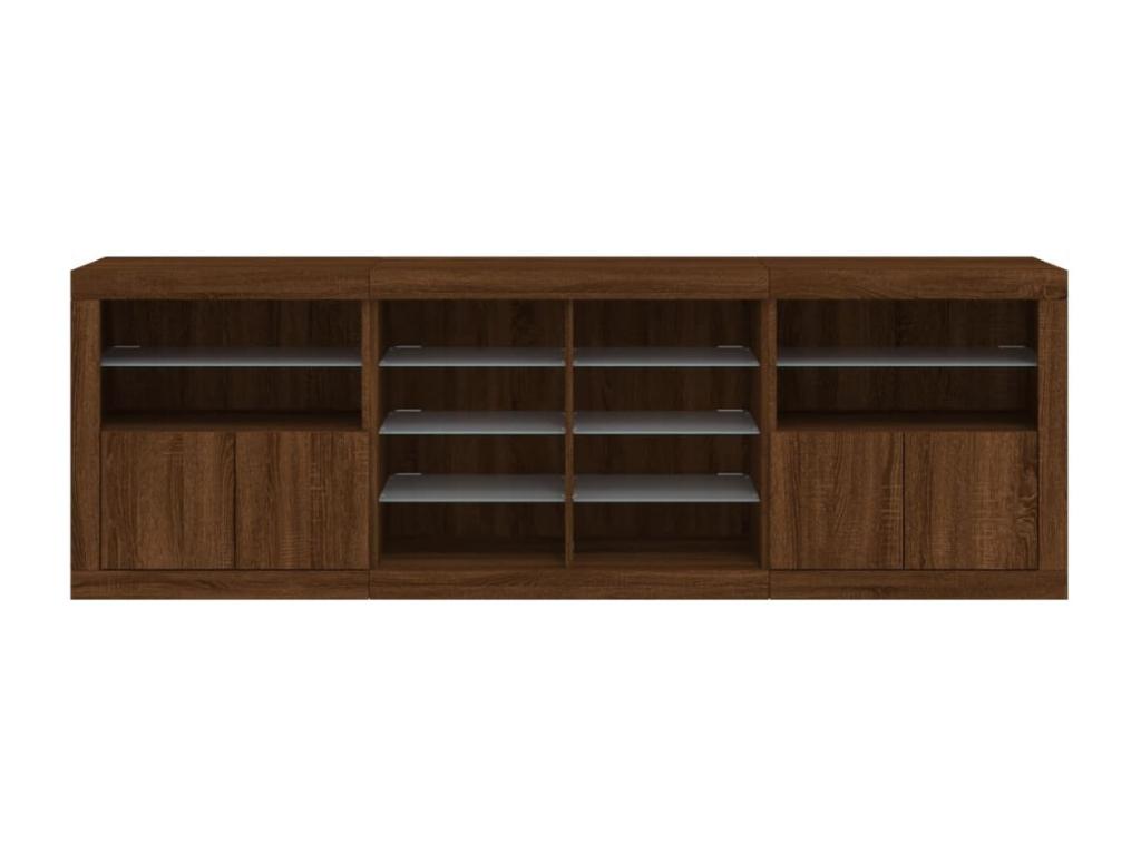 Buffet with Homzoraères LED lights, brown oak, 202x37x67 cm