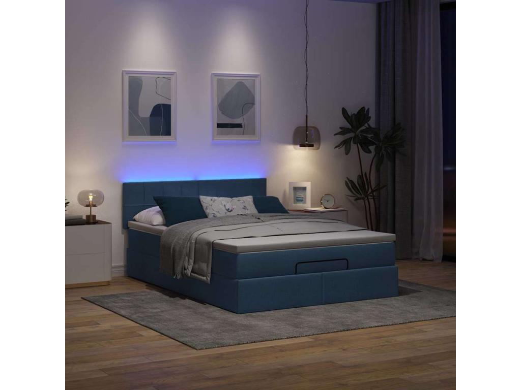 Ottoman bed frame with blue mattress 140x200 cm fabric