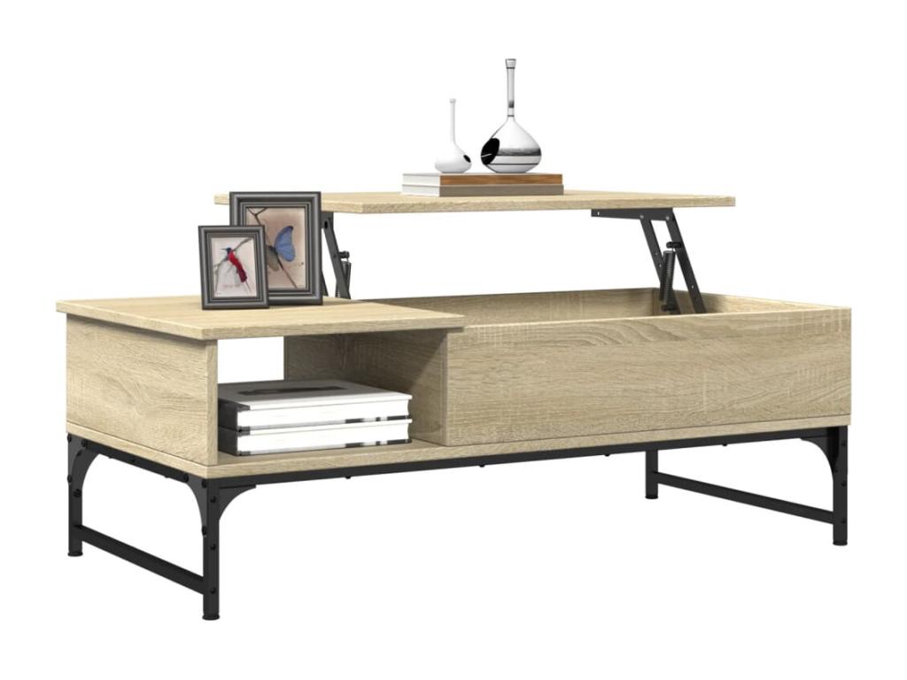 Homzora oak coffee table 100x50x35 engineered wood and metal