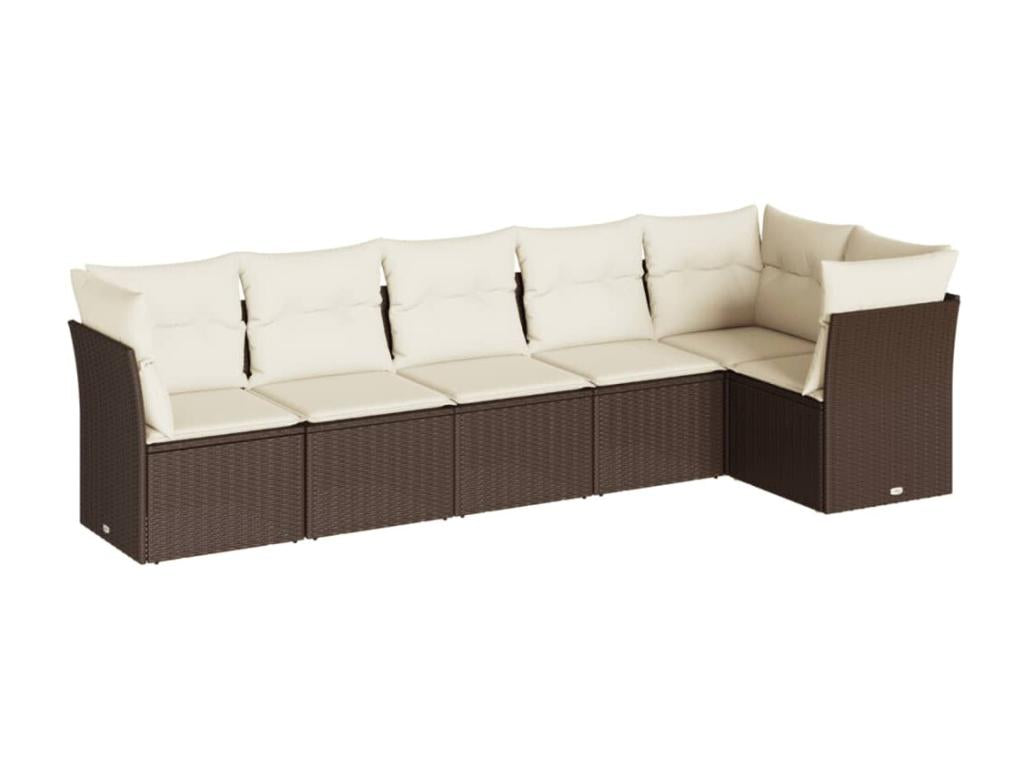 Garden furniture set with cushions, 6 pieces, brown woven resin