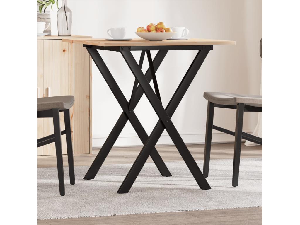 X-frame dining table, 60x60x75 cm, solid pine wood, cast iron
