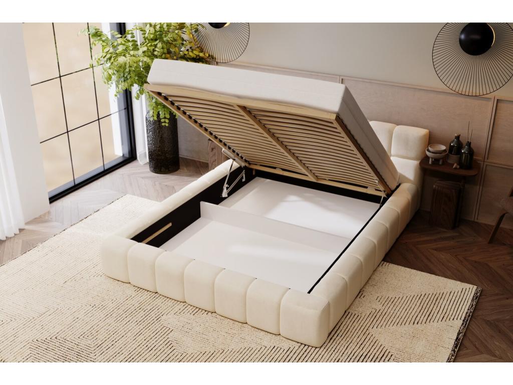Upholstered bed with storage - 140x200 - double bed - velvet - beige - Homzora
