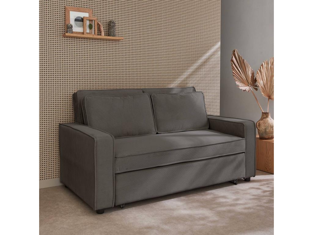 3-seater convertible sofa in grey corduroy - bench - bed - sofa