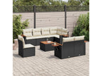 9-piece garden furniture set with cushions, black woven resin