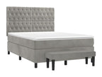 Upholstered bed base and mattress, light grey, 140x190cm, velvet