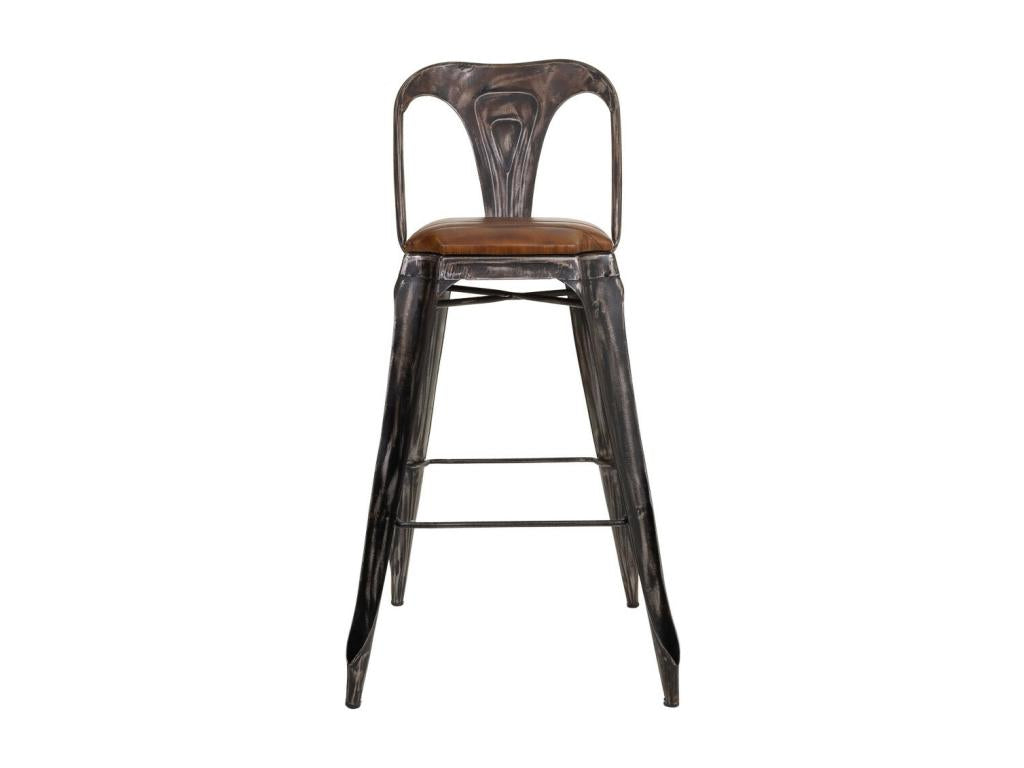 Metal and leather stool with brown backrest, 49x53x105h