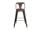 Metal and leather stool with brown backrest, 49x53x105h