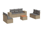 8-piece garden furniture set with cushions, beige woven resin