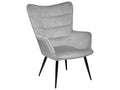 Armchair and matching footstool in Pebble Grey Velvet with Black Metal Legs