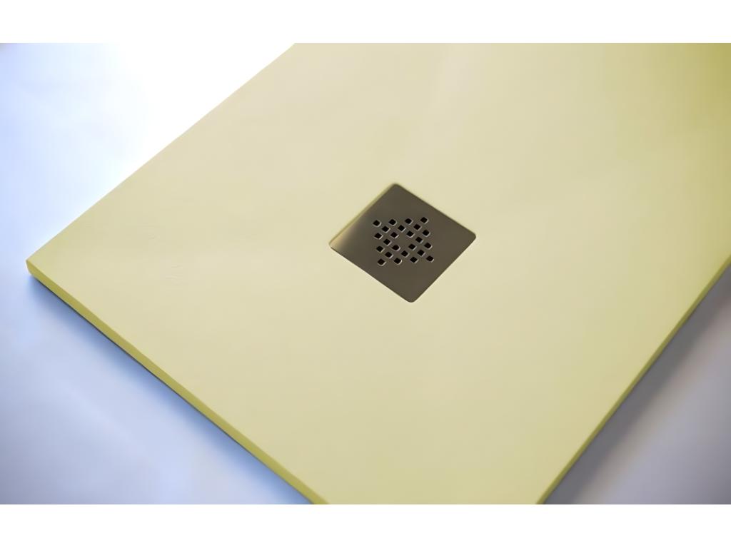 Extra-flat 70x180 cm PURE shower tray in beige slate-effect resin with stainless steel grate