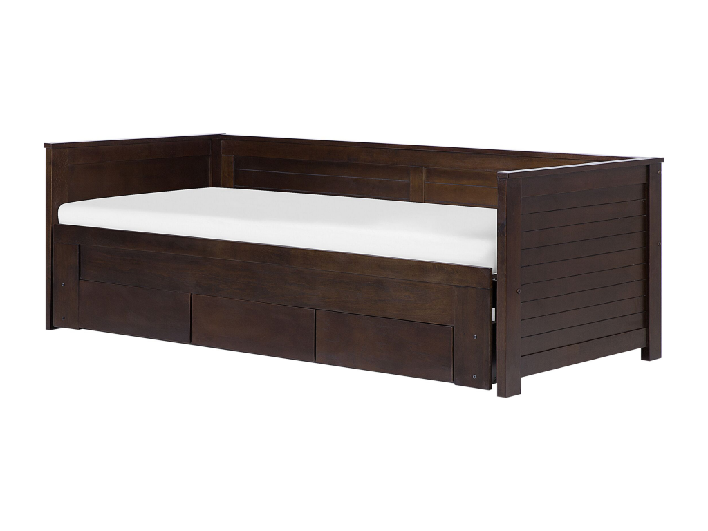 CAHORS Wooden Bed with Storage Drawers, 90x200 cm, Dark Brown