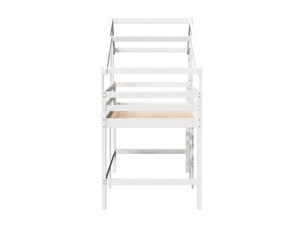 Bunk bed with ladder and white roof, 80x200cm, solid pine wood
