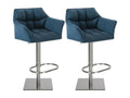Set of 2 Bar Stools - Fabric/Metal - Blue - Homzora