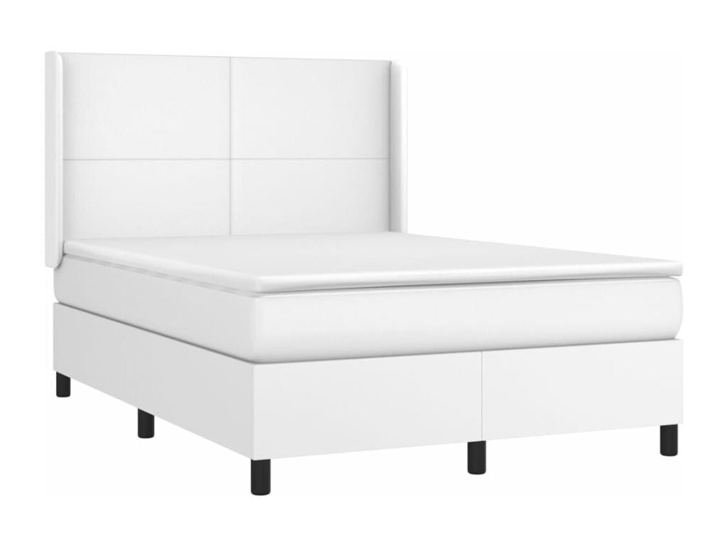 Upholstered bed base with mattress, white, 140x190cm, faux leather