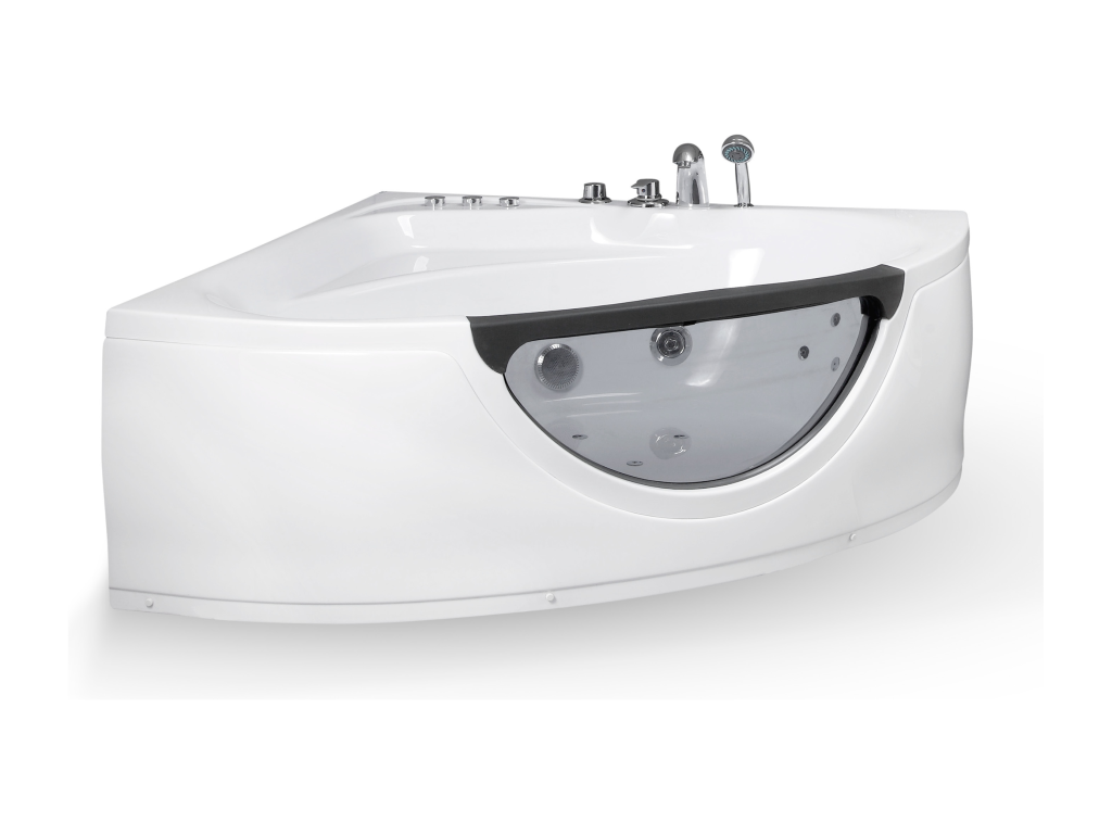 Homzora corner whirlpool bathtub with jets, 135cm wide x 135cm high x 54cm high, by Homzora