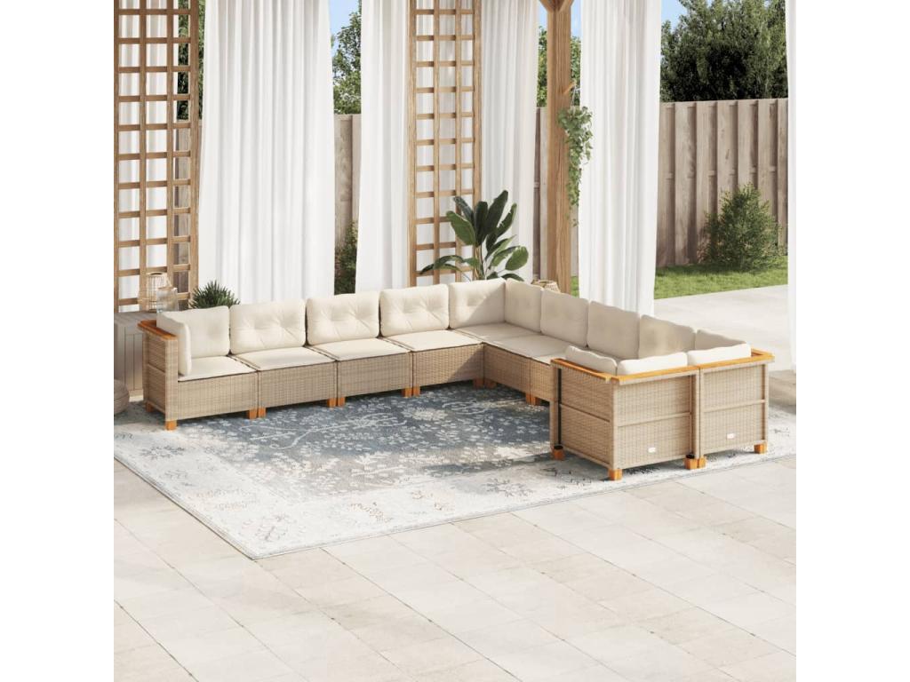 Garden furniture set with cushions, 10 pieces, beige woven resin