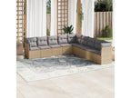 9-piece garden furniture set with cushions, beige woven resin