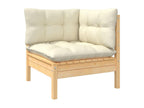 5-piece garden furniture set with cream cushions, pine wood