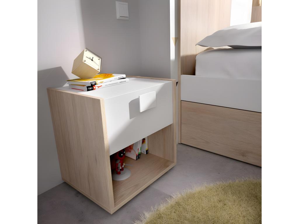 Children's bedside table/nightstand in oak/white - Length 40 x Height 42 x Depth 33 cm