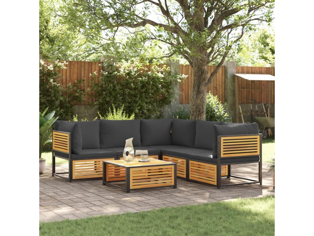 Homzora 6-piece garden furniture set with cushions, solid wood