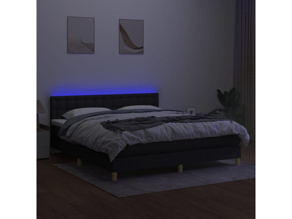 Upholstered bed base with mattress and LED lighting, black, 160x200 cm, fabric