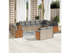 Garden furniture set with cushions, 12 pieces, beige woven resin