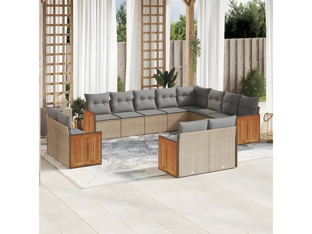 Garden furniture set with cushions, 12 pieces, beige woven resin