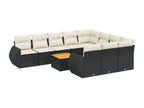 11-piece garden furniture set with cushions, black woven resin
