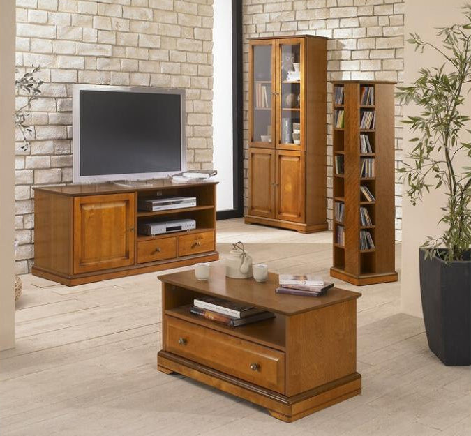 Homzora 60-inch Cherry Wood TV Stand with 4 Shelves (W 134.9 cm, H 58.7 cm, D 46.5 cm)