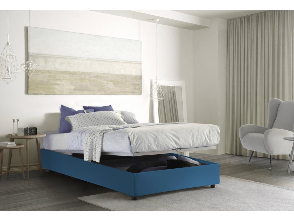 Homzora Double Bed with Storage Bed and Fabric Upholstery, Made in Italy, Front Opening, Suitable for 120x190 cm Mattress, Blue