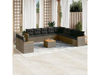 12-piece garden furniture set with cushions, grey woven resin