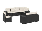8-piece garden furniture set with cushions, black woven resin