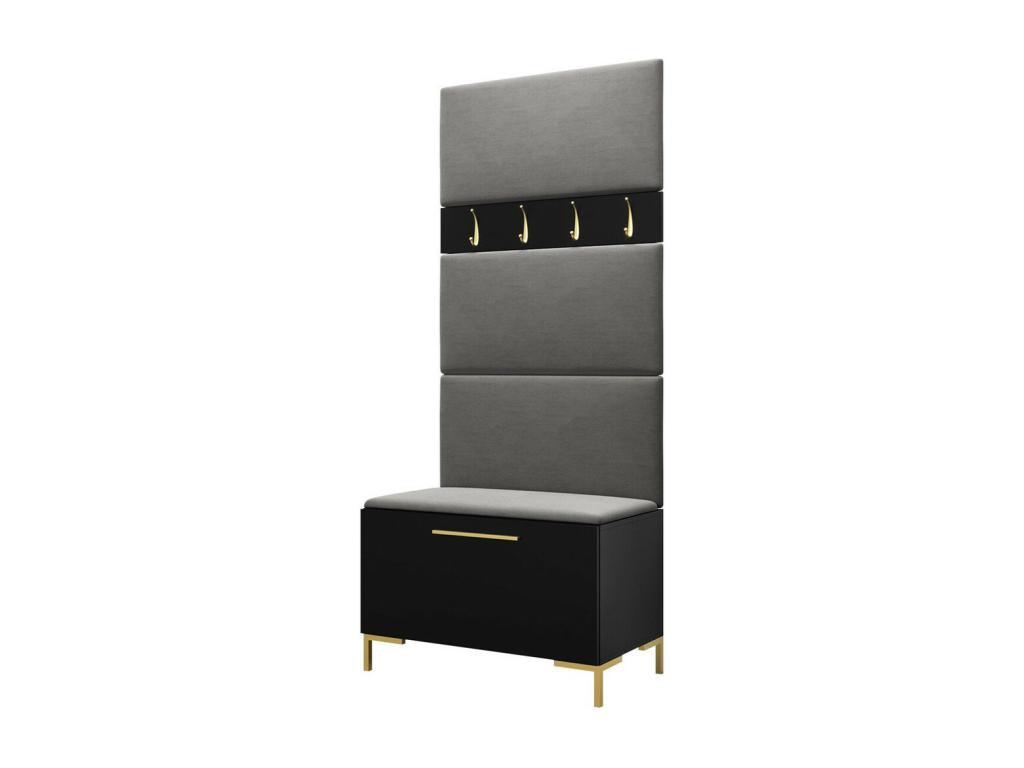 Homzora 102 Hallway Unit 196x84x46cm Black Laminate - Upholstery Wall-Mounted - Freestanding