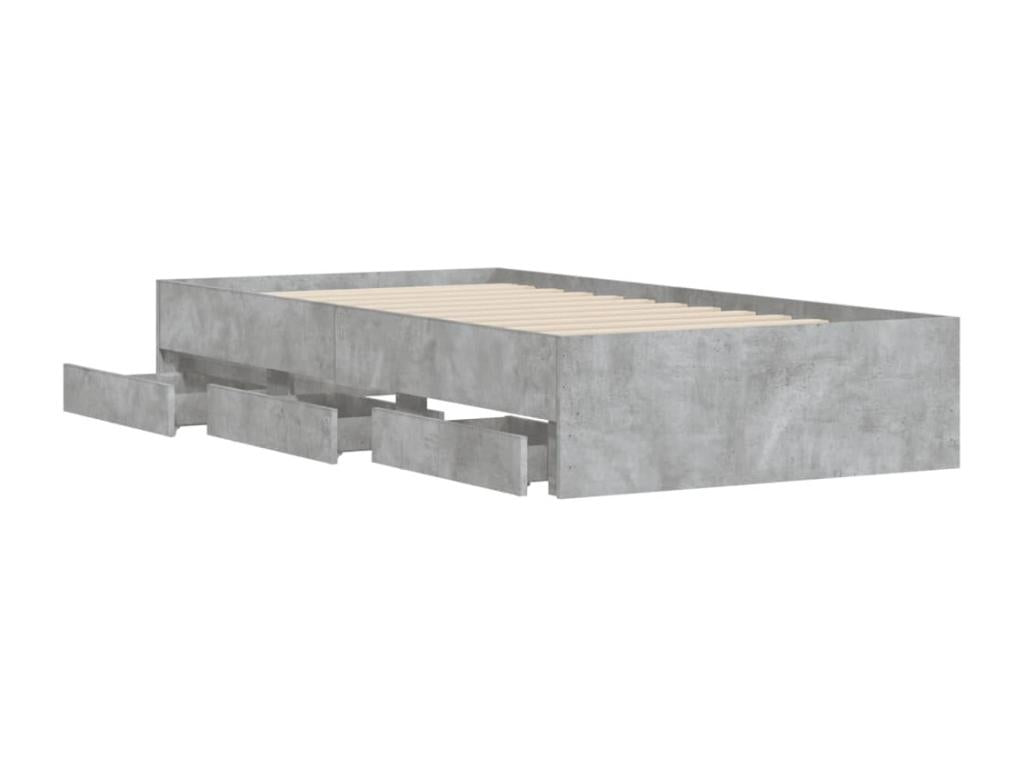 Bed frame and drawers, concrete grey, 90x190 cm, engineered wood