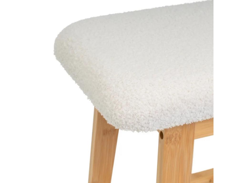 Doucezen wooden bench/stool in natural color and white fabric - Length 60 x Depth 30 x Height 45 cm