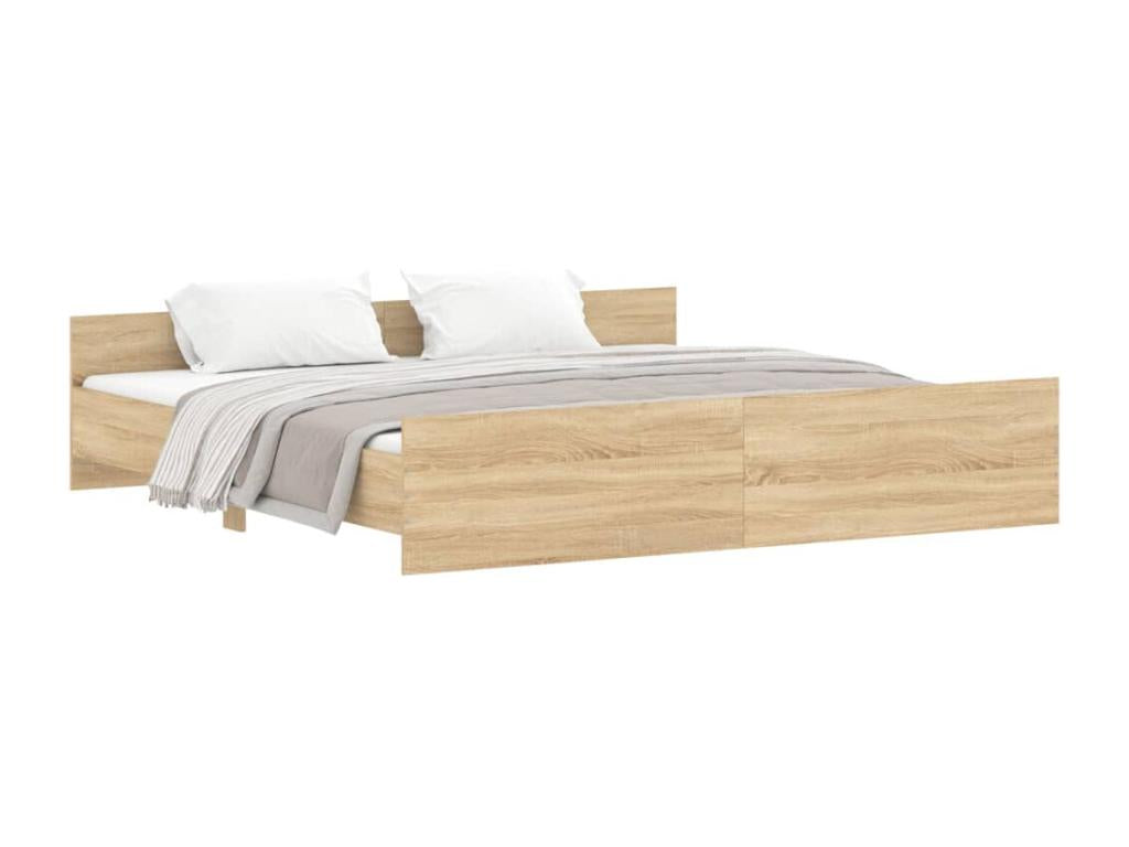 Homzora oak bed frame with headboard and footboard, 180x200 cm