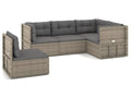 5-piece garden furniture set with cushions, grey woven resin