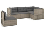 5-piece garden furniture set with cushions, grey woven resin