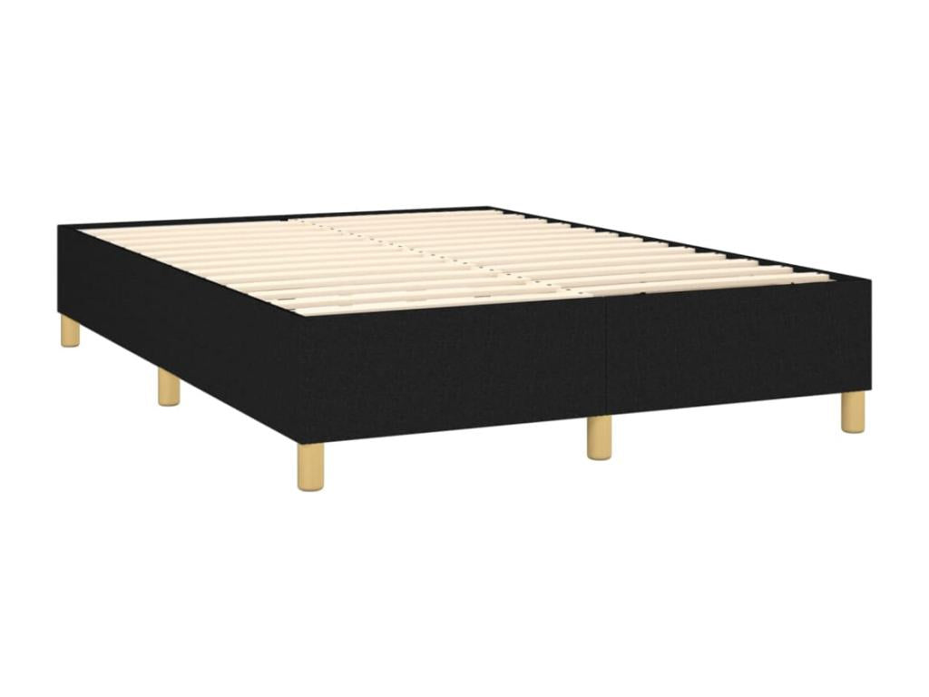 Upholstered bed base with mattress and LED lighting, black, 140x200 cm, fabric