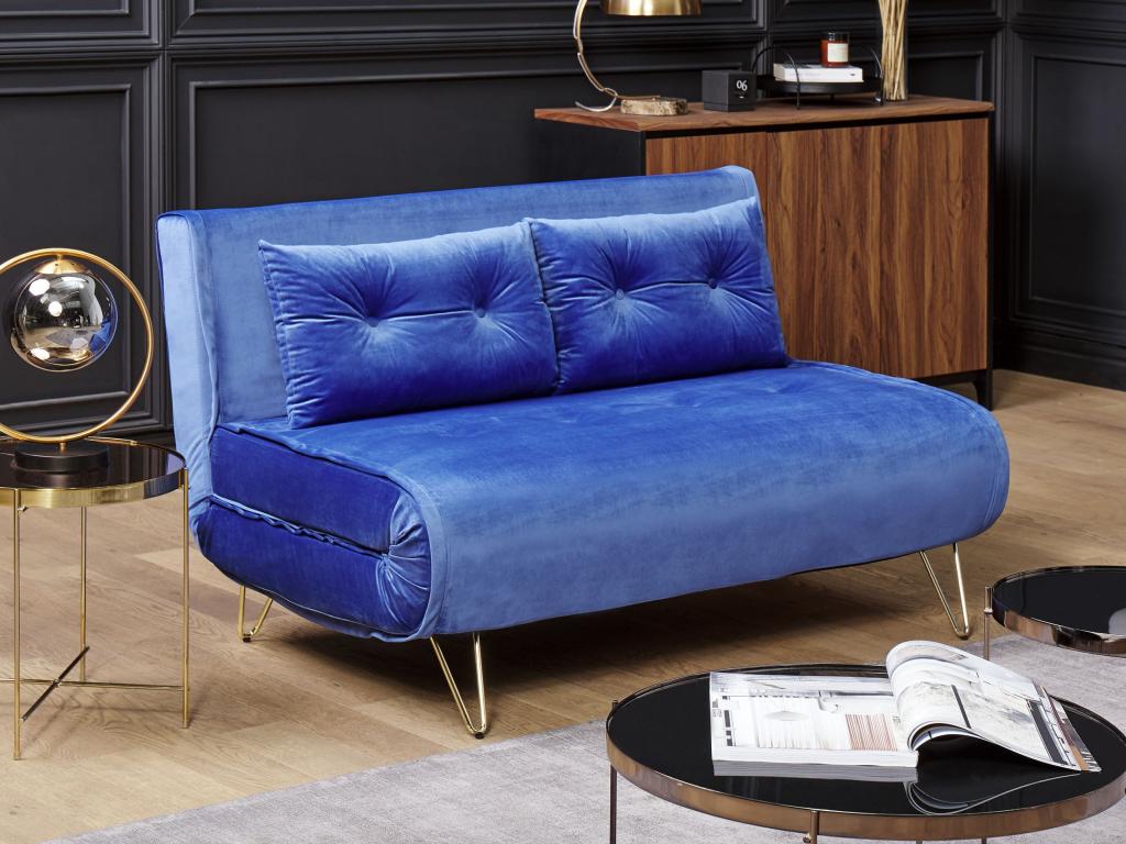 Homzora 2-seater velvet sofa bed in navy blue