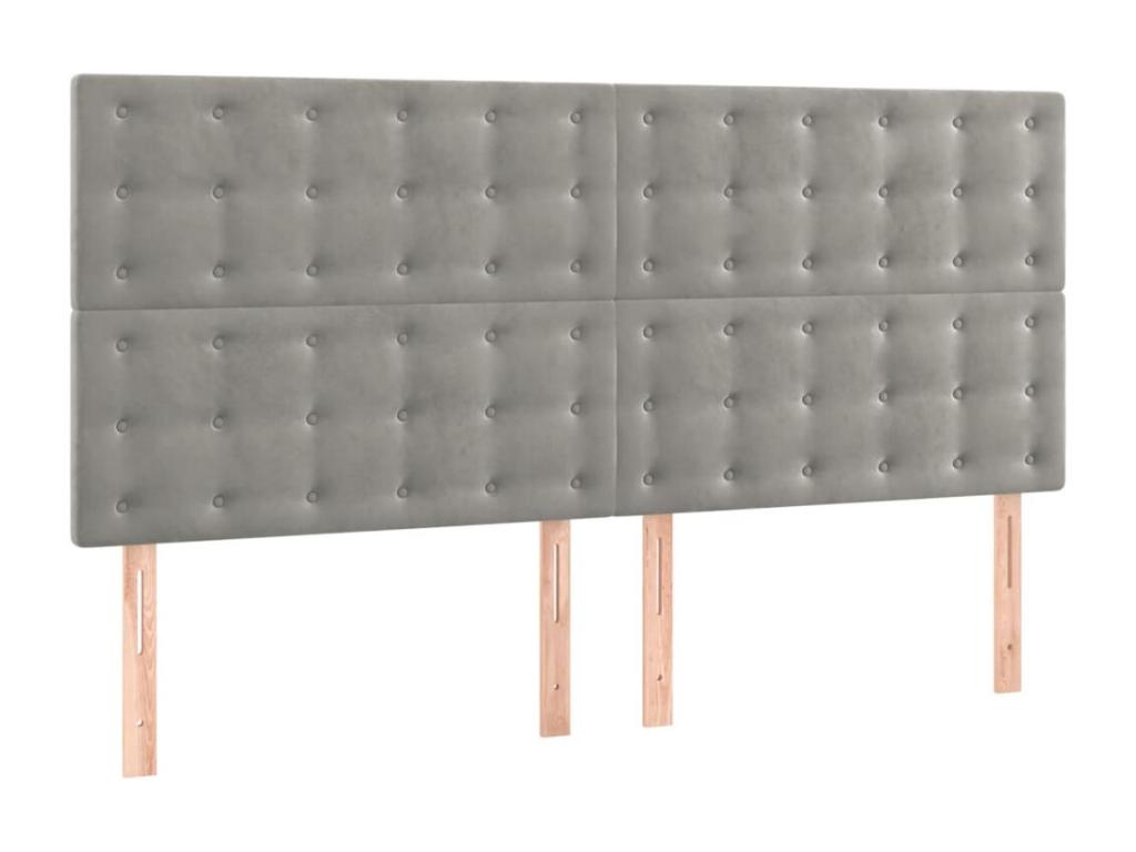 Upholstered bed base and mattress, light grey, 200x200cm, velvet