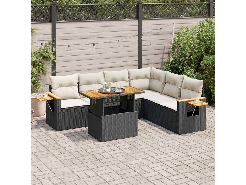 Homzora 6-piece garden furniture set with cushions, black woven resin