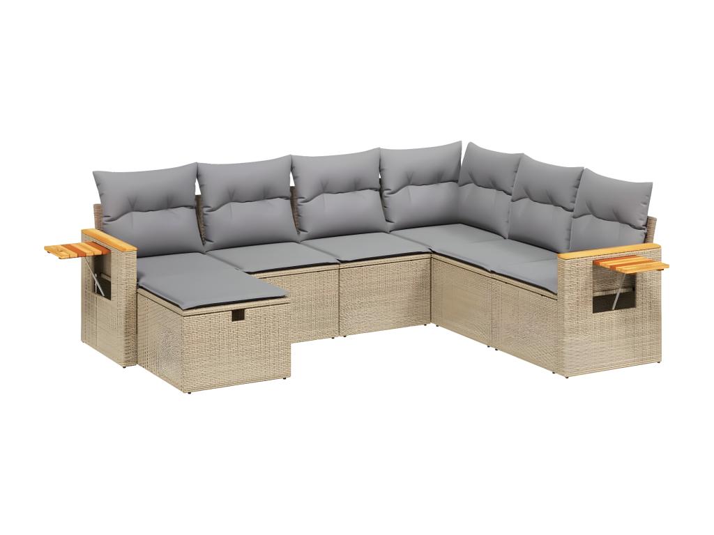 Garden furniture set with cushions, 7 pieces, méHomzora beige woven resin