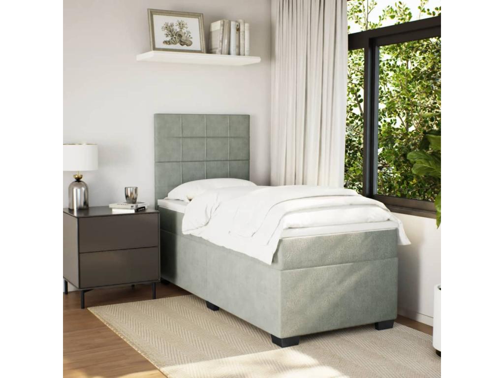 Homzora bed base and mattress, light grey, 80x200 cm, velvet