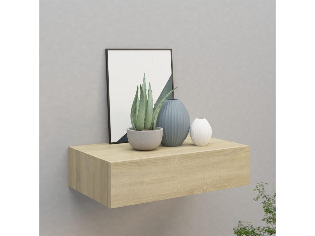 Wall-mounted drawer shelf, oak finish, 40x23.5x10 cm, MDF