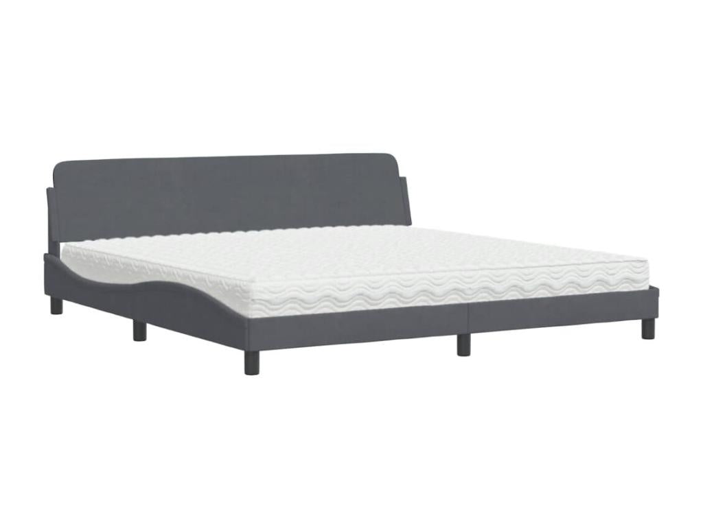 Bed with dark grey mattress 200x200 cm velvet